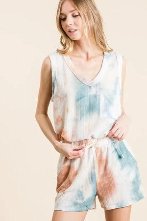Tie-Dye Textured Knit Beach Set in Taupe & Dusty Blue women outfit ideas