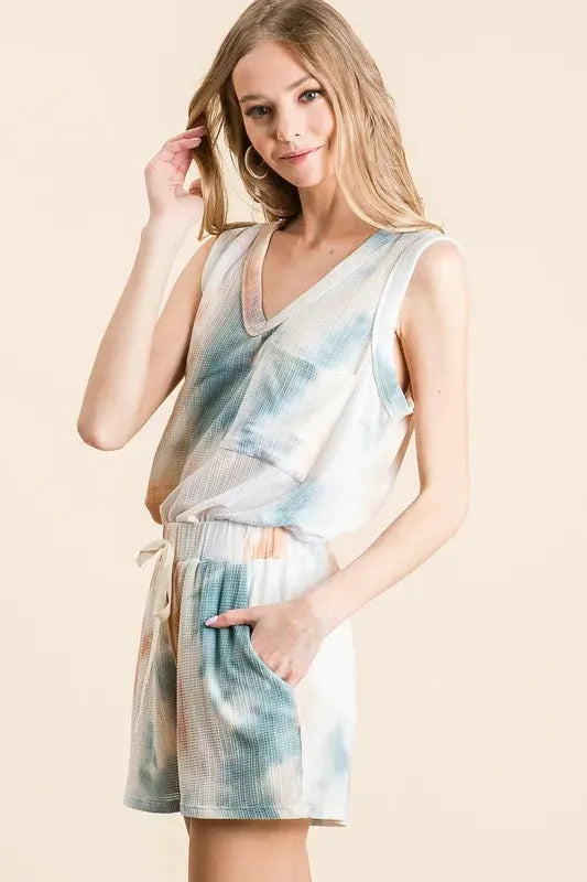 Tie-Dye Textured Knit Beach Set in Taupe & Dusty Blue women outfit ideas
