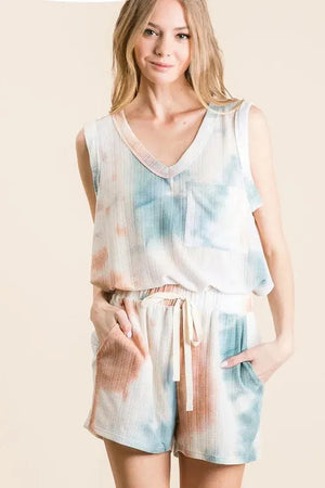 Tie-Dye Textured Knit Beach Set in Taupe & Dusty Blue women outfit ideas