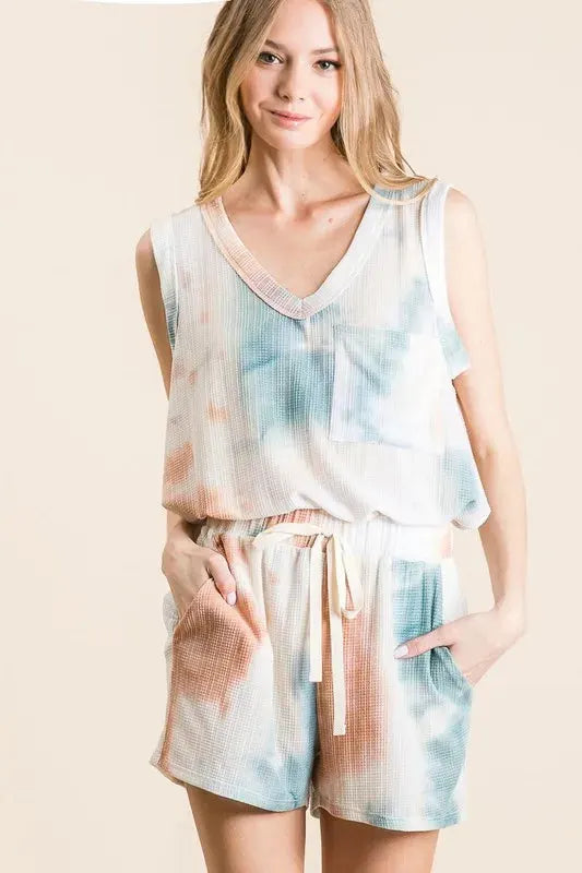 Tie-Dye Textured Knit Beach Set in Taupe & Dusty Blue women outfit ideas