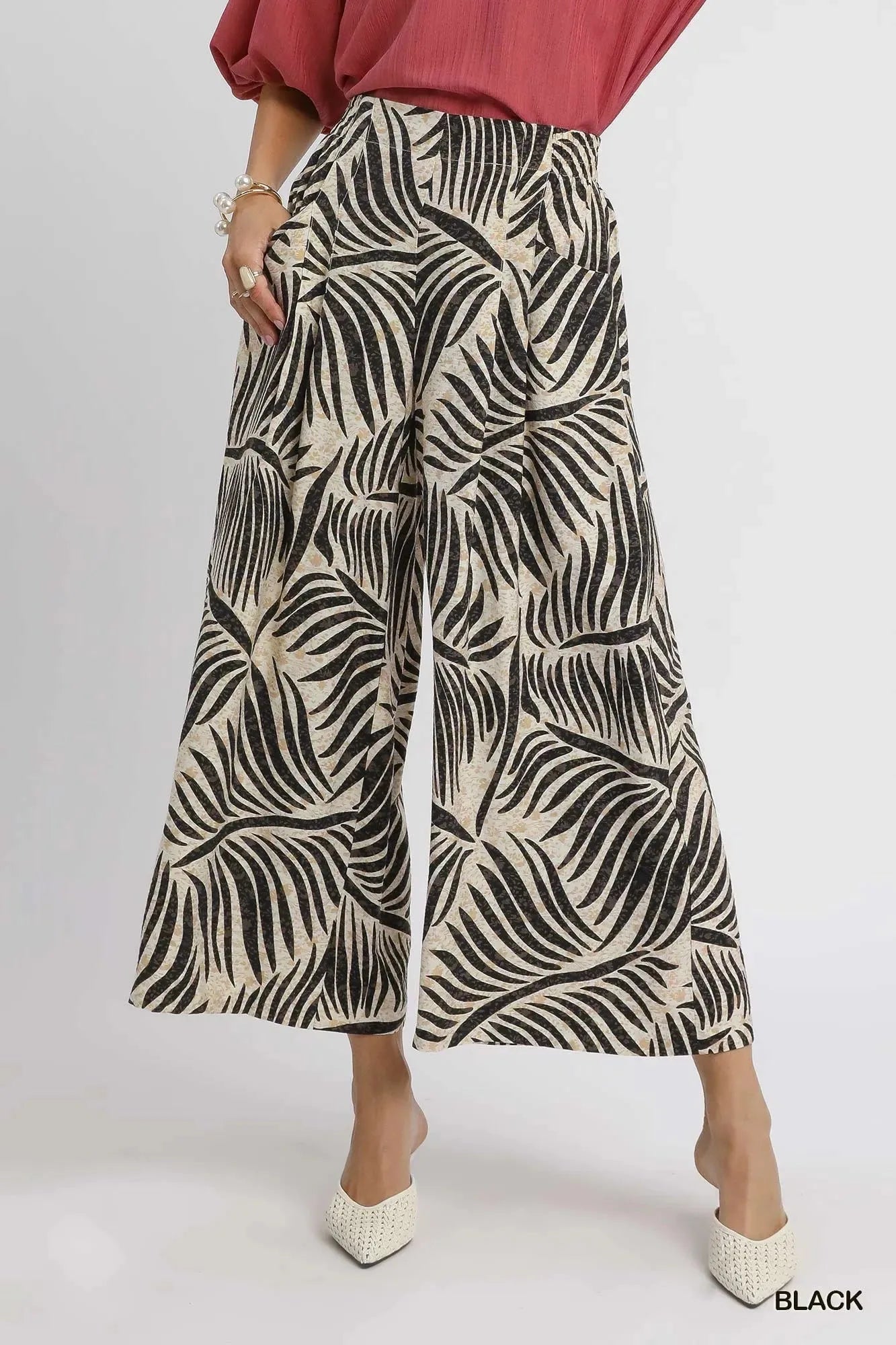 Tropical Palm Leaf Print Wide Leg Beach Culottes women outfit ideas