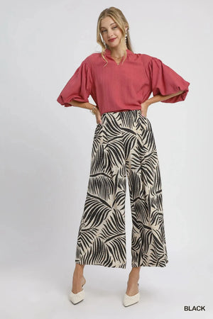 Tropical Palm Leaf Print Wide Leg Beach Culottes women outfit ideas