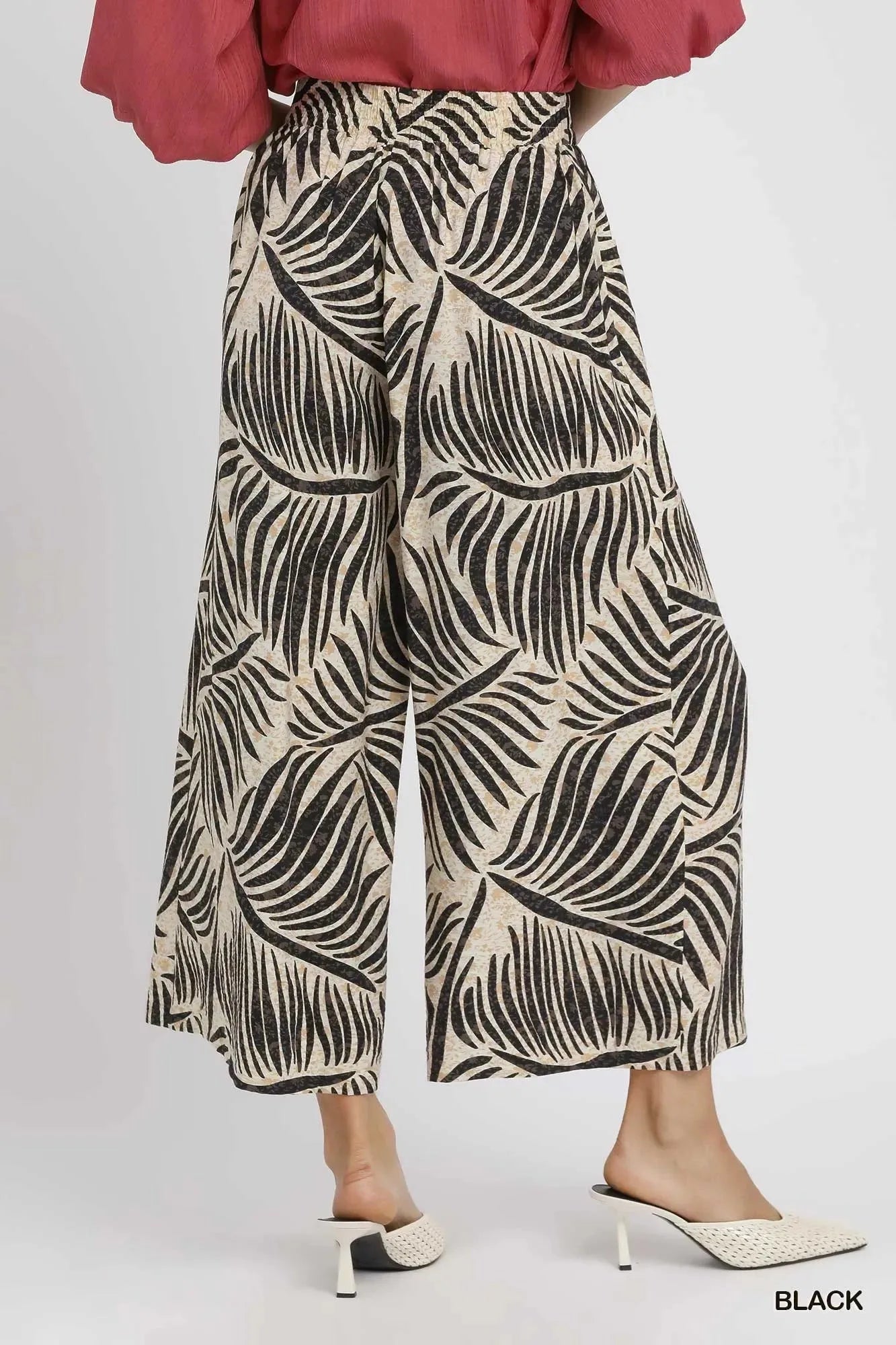 Tropical Palm Leaf Print Wide Leg Beach Culottes women outfit ideas