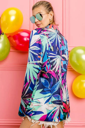 Tropical Print Beach Blazer in Bluish Tropical women outfit ideas