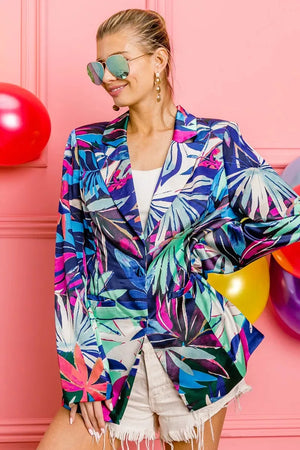 Tropical Print Beach Blazer in Bluish Tropical women outfit ideas