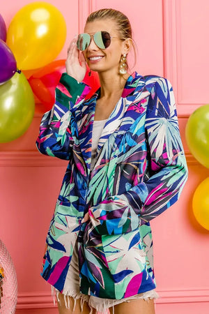 Tropical Print Beach Blazer in Bluish Tropical women outfit ideas