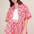 Tropical Print Beach Shirt & Shorts Set in Tomato Red women outfit ideas