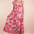 Tropical Print Ruffled Midi Beach Dress in Tomato Mix women outfit ideas