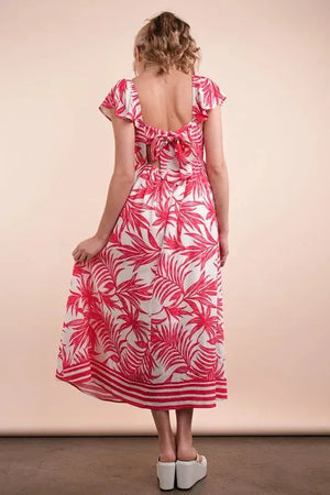 Tropical Print Ruffled Midi Beach Dress in Tomato Mix women outfit ideas