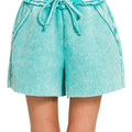 Turquoise Acid Wash Fleece Beach Shorts women outfit ideas