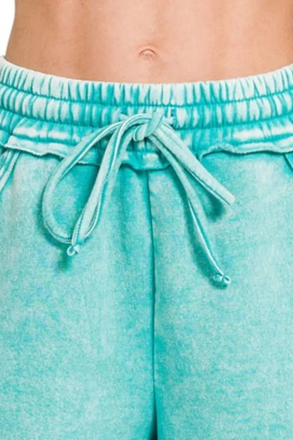 Turquoise Acid Wash Fleece Beach Shorts women outfit ideas