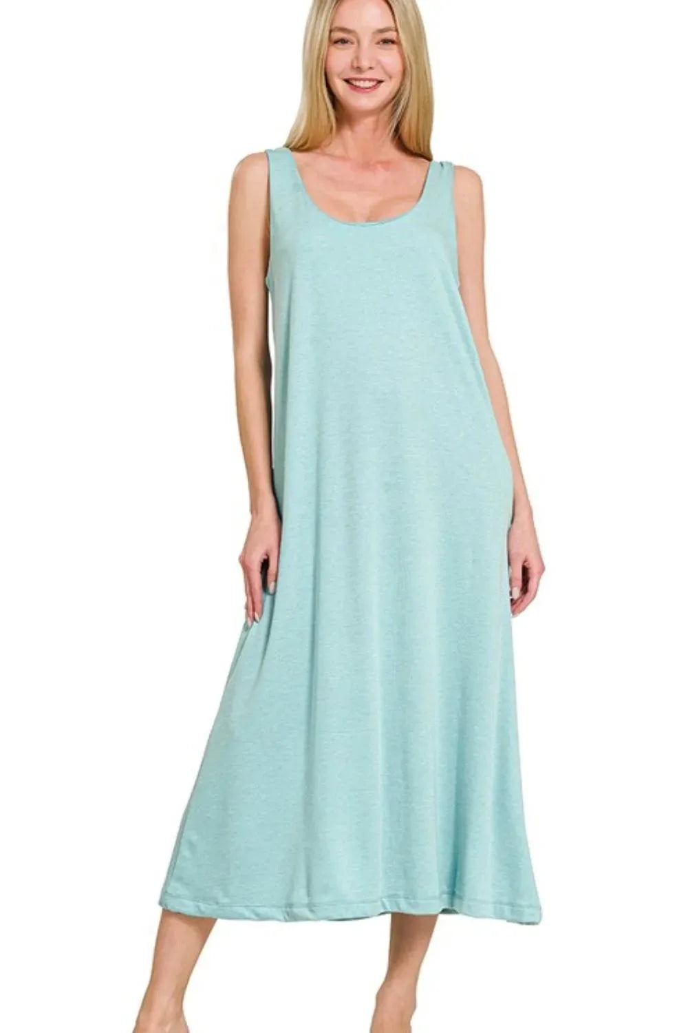 Twisted Strap French Terry Beach Midi Dress in Dusty Teal women outfit ideas