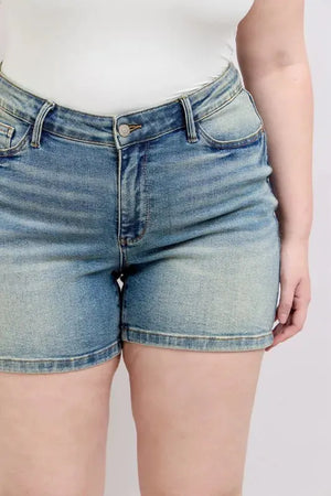 Vintage V-Front Beach Shorts in Medium Wash women outfit ideas