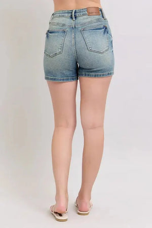 Vintage V-Front Beach Shorts in Medium Wash women outfit ideas