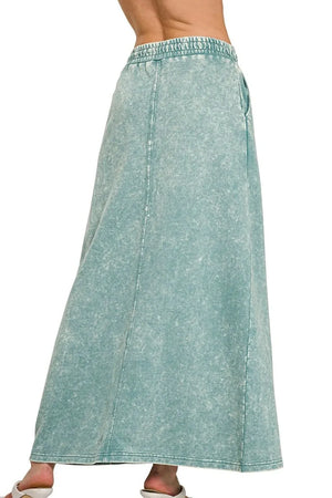 Washed Cotton Front Slit Beach Maxi Skirt in Ash Blue women outfit ideas