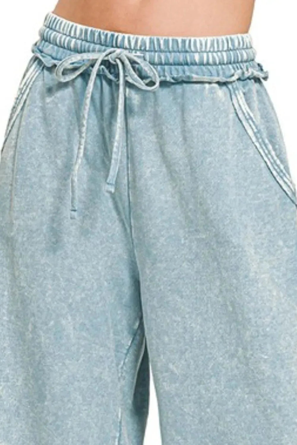 Washed French Terry Palazzo Beach Pants in Blue Grey women outfit ideas