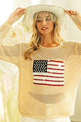 American Flag Sequin Beach Cover-Up in Oatmeal women outfit ideas