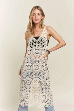 Bohemian Crochet Beach Tunic Cover-Up in Beige women outfit ideas