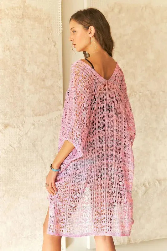 Bohemian Crochet Beach Tunic Cover Up in Pink women outfit ideas