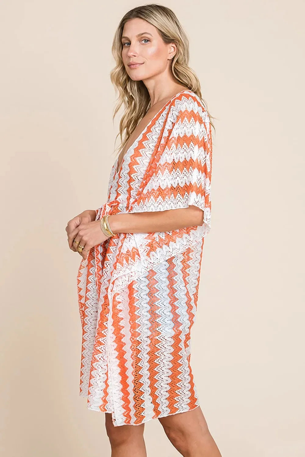 Bohemian Crochet Lace Beach Cover Up in Sunset Orange women outfit ideas