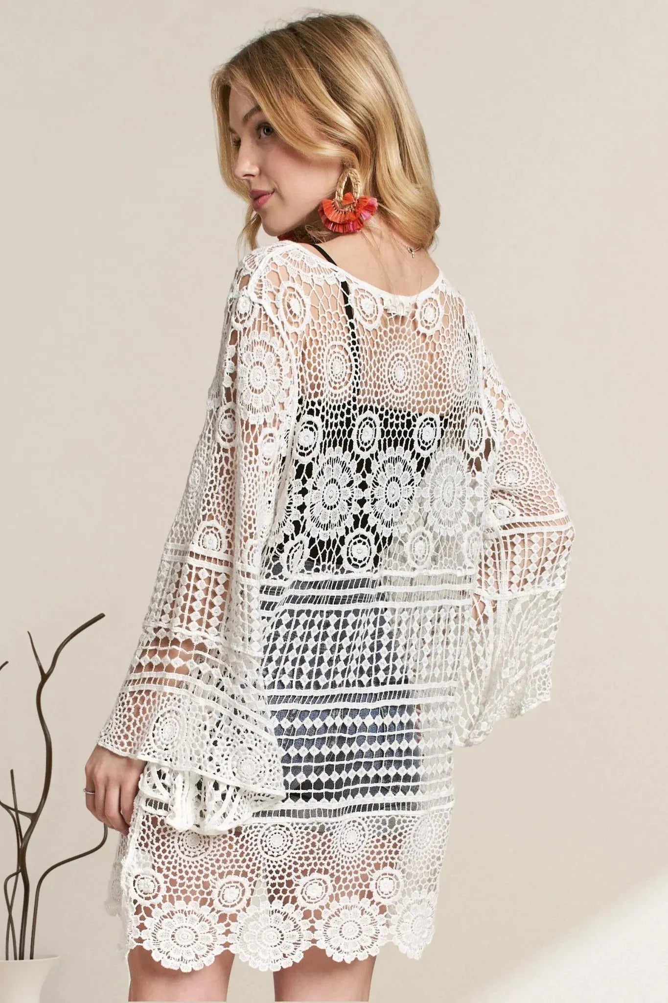 Bohemian Crochet Lace-Up Beach Coverup women outfit ideas