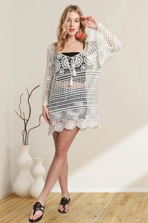 Bohemian Crochet Lace-Up Beach Coverup women outfit ideas