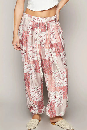 Bohemian Floral Wide-Leg Drawstring Beach Pants women outfit ideas