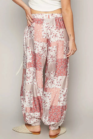 Bohemian Floral Wide-Leg Drawstring Beach Pants women outfit ideas