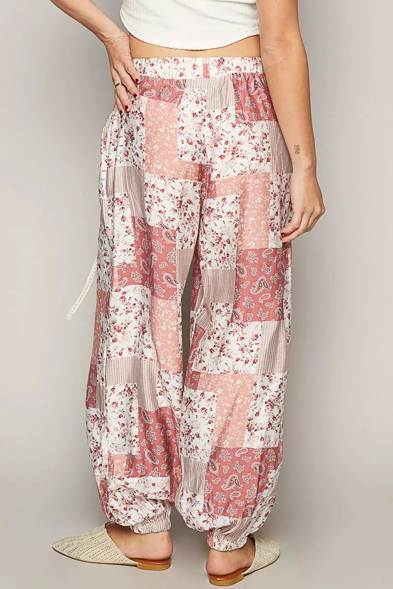 Bohemian Floral Wide-Leg Drawstring Beach Pants women outfit ideas
