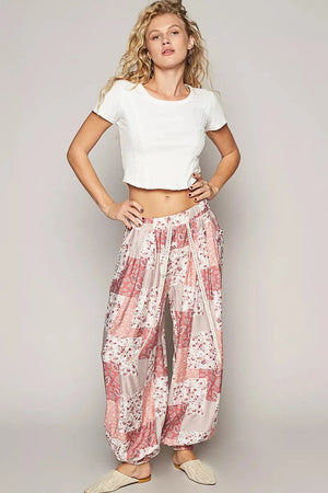 Bohemian Floral Wide-Leg Drawstring Beach Pants women outfit ideas