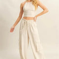 Breezy Cargo Crop Top & Beach Pants Set in Oatmeal women outfit ideas