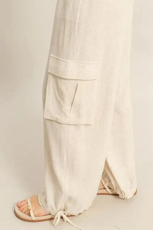 Breezy Cargo Crop Top & Beach Pants Set in Oatmeal women outfit ideas