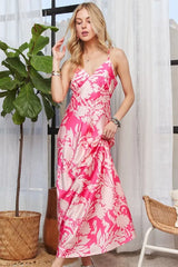 Breezy Coastal Print Spaghetti Strap Beach Maxi Dress
