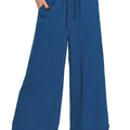 Breezy Crepe Cropped Beach Pants in Light Navy