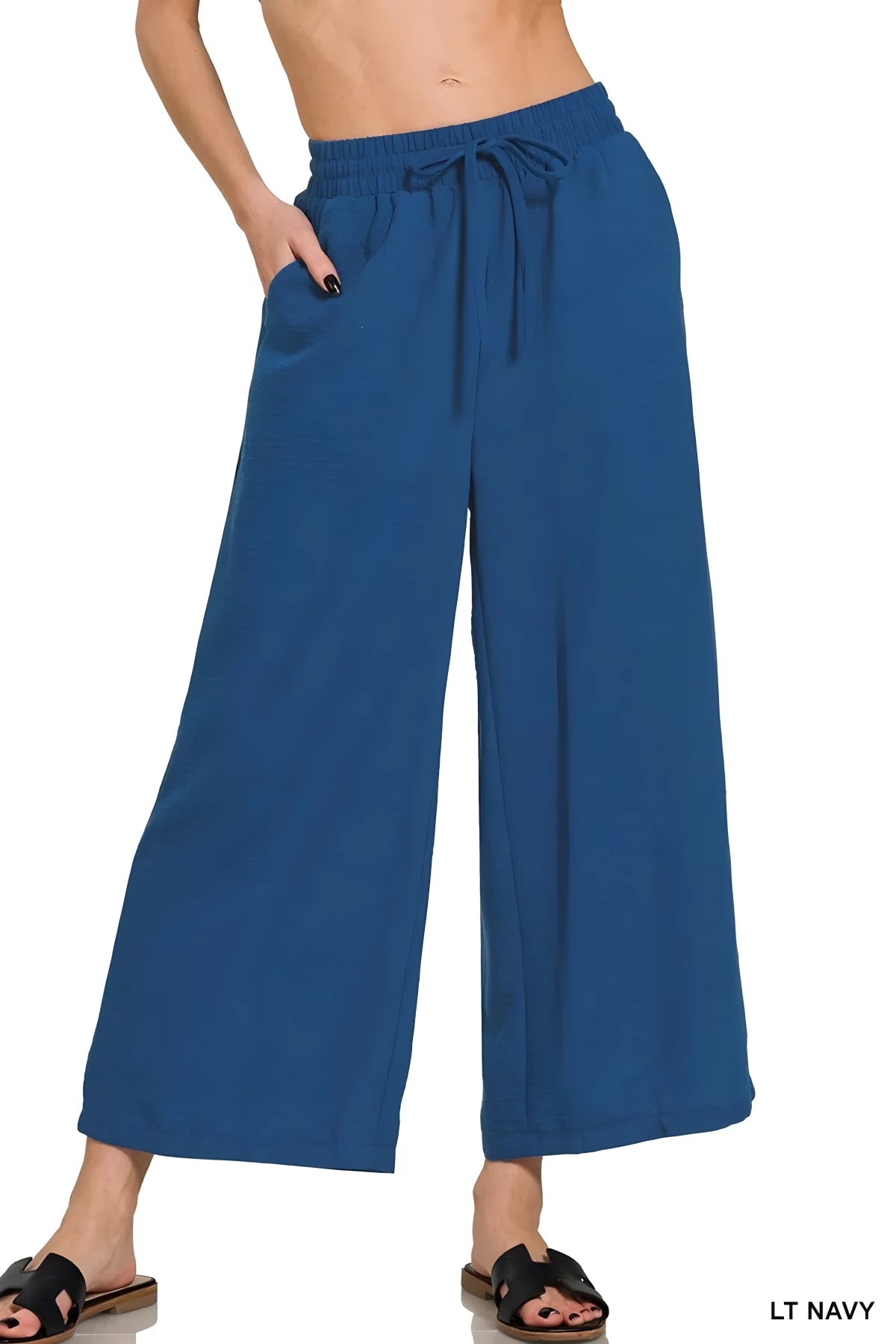 Breezy Crepe Cropped Beach Pants in Light Navy