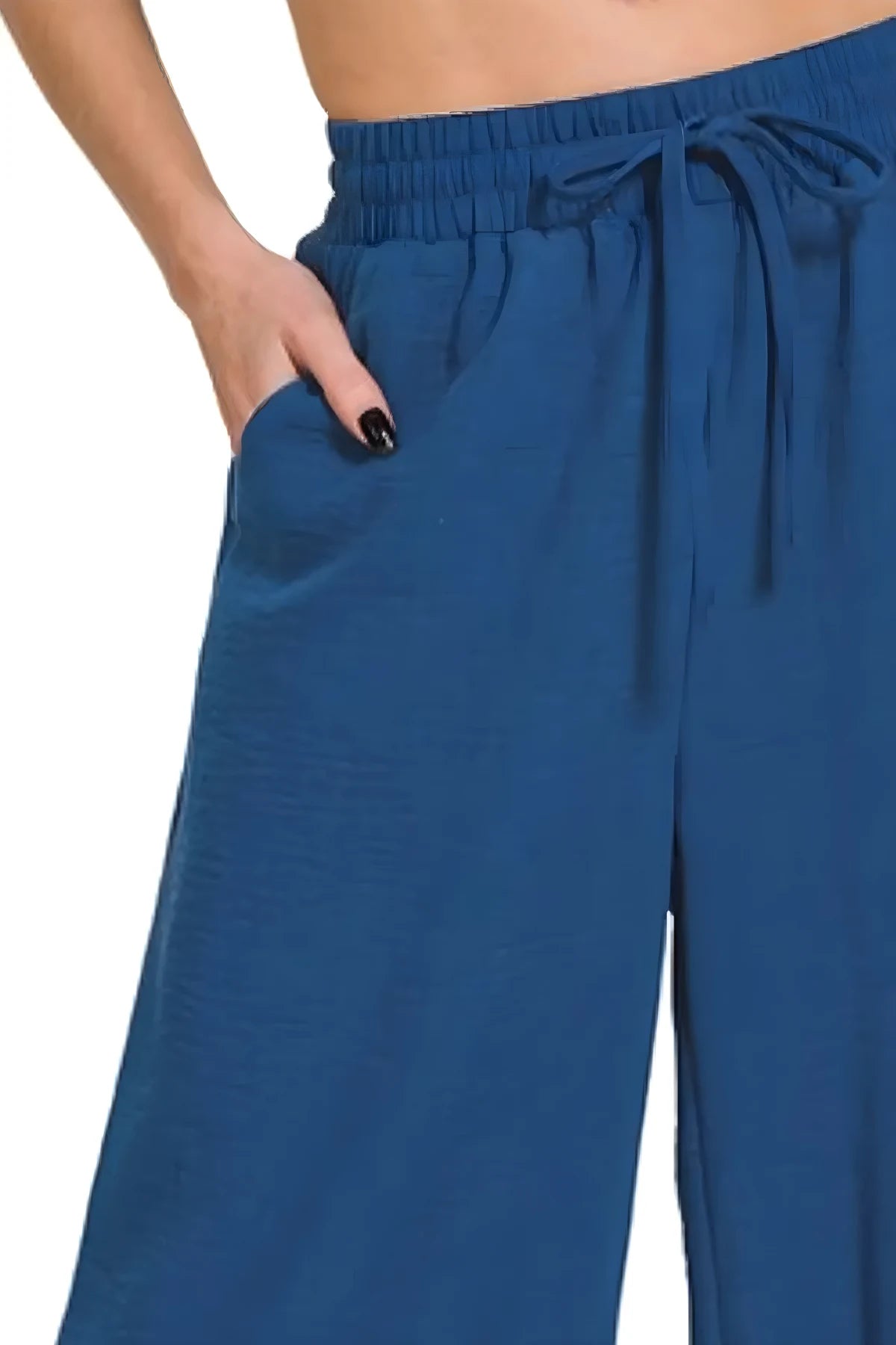 Breezy Crepe Cropped Beach Pants in Light Navy