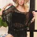 Breezy Crochet Fringe Beach Top in Black women outfit ideas