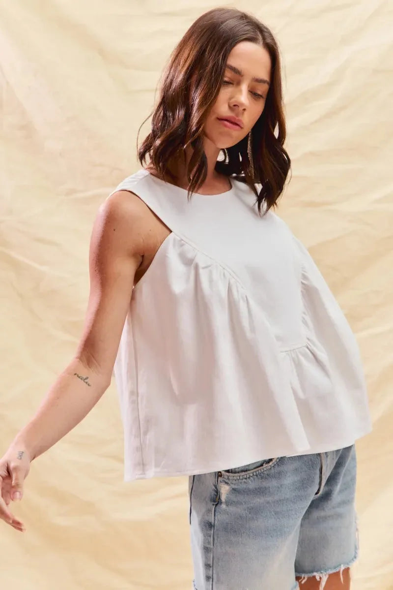 Breezy Denim Ruched Sleeveless Beach Top - Off White women outfit ideas