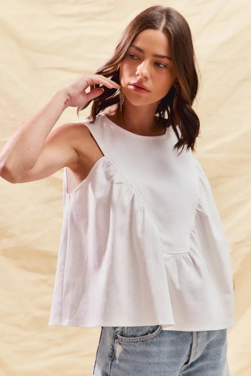 Breezy Denim Ruched Sleeveless Beach Top - Off White women outfit ideas