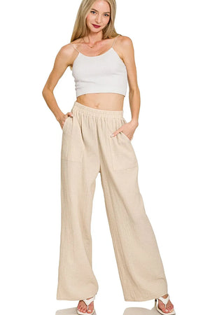 Breezy Double Gauze Beach Pants in Sand Beige