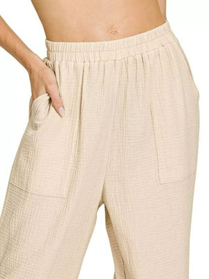 Breezy Double Gauze Beach Pants in Sand Beige