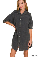 Breezy Double Gauze Beach Shirt Dress in Ash Black