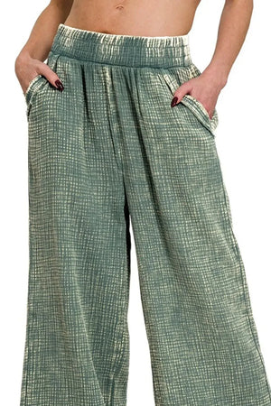 Breezy Double Gauze Wide Leg Beach Pants in Ash Jade women outfit ideas