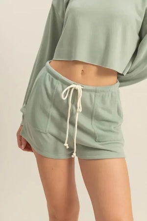 Breezy Drawstring Beach Shorts in Sage women outfit ideas