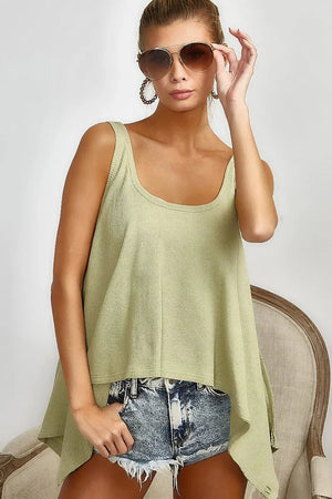 Breezy High-Low Knit Beach Tank in Sage women outfit ideas