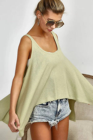 Breezy High-Low Knit Beach Tank in Sage women outfit ideas