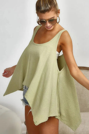 Breezy High-Low Knit Beach Tank in Sage women outfit ideas