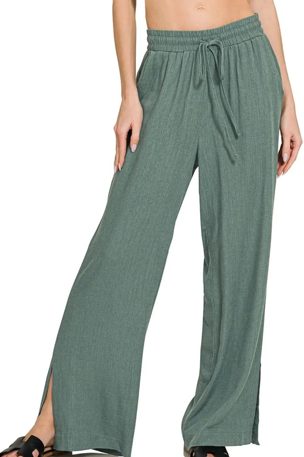 Breezy Linen-Blend Drawstring Beach Pants women outfit ideas