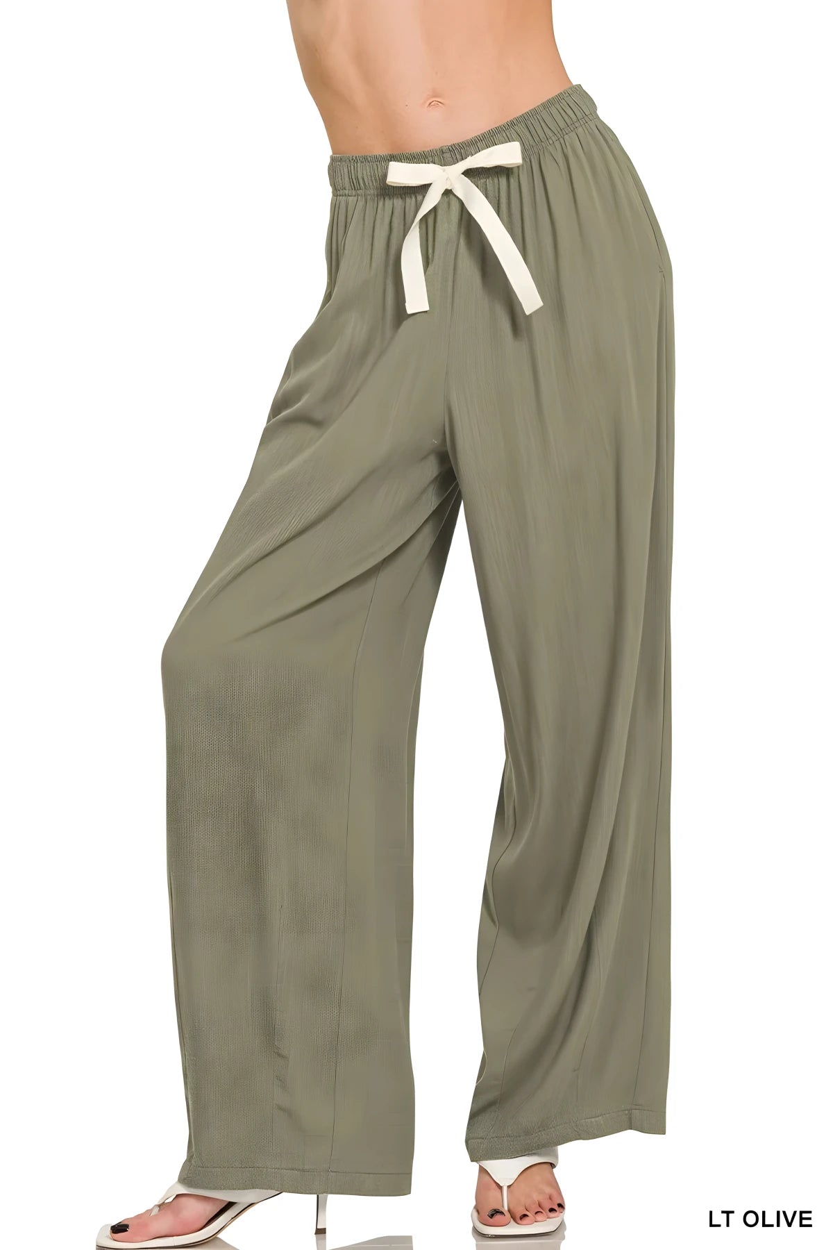 Breezy Linen Drawstring Beach Pants in Light Olive