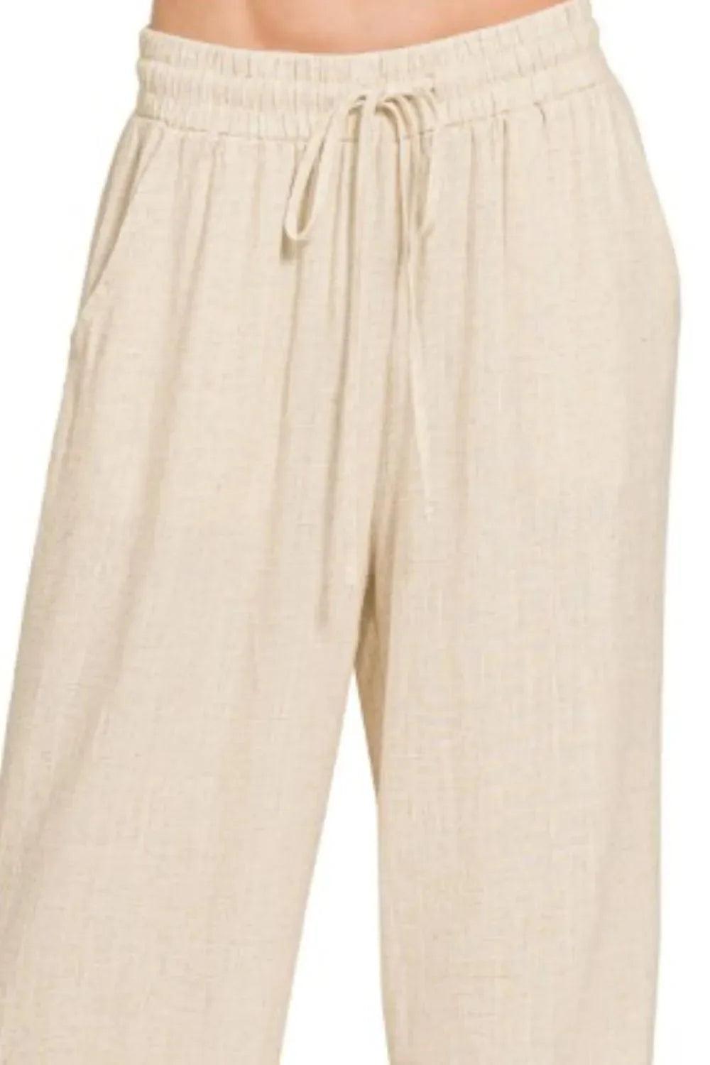 Breezy Linen Drawstring Beach Pants in Oatmeal women outfit ideas